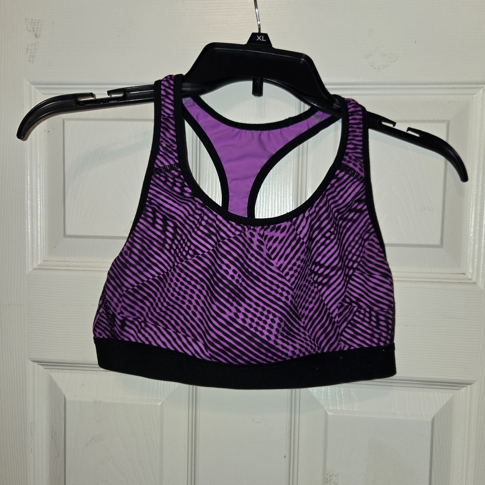 Source Unknown Purple & Black Racerback Sports Bra - Abstract Stripe